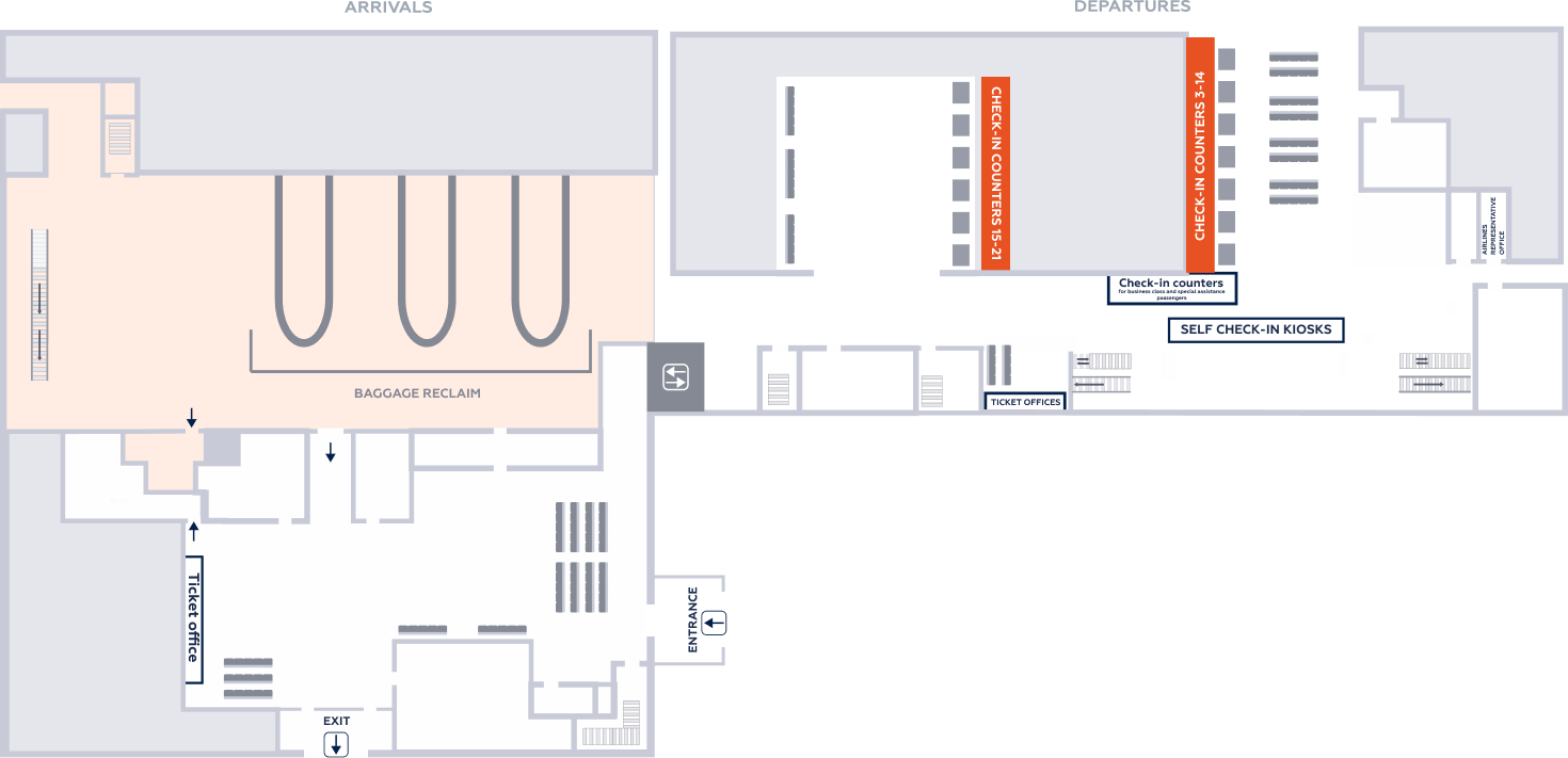 map of Ufa airport, terminal 1, 1 level